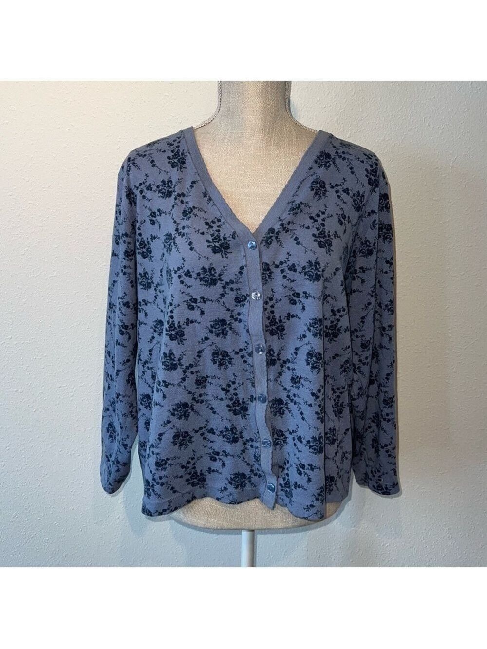Jason Maxwell Blue Floral Long Sleeve Cardigan Sweater Size 1X